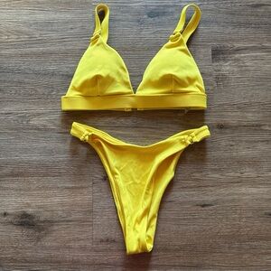 SHEIN Bright Yellow Ribbed Triangle Bikini Set
